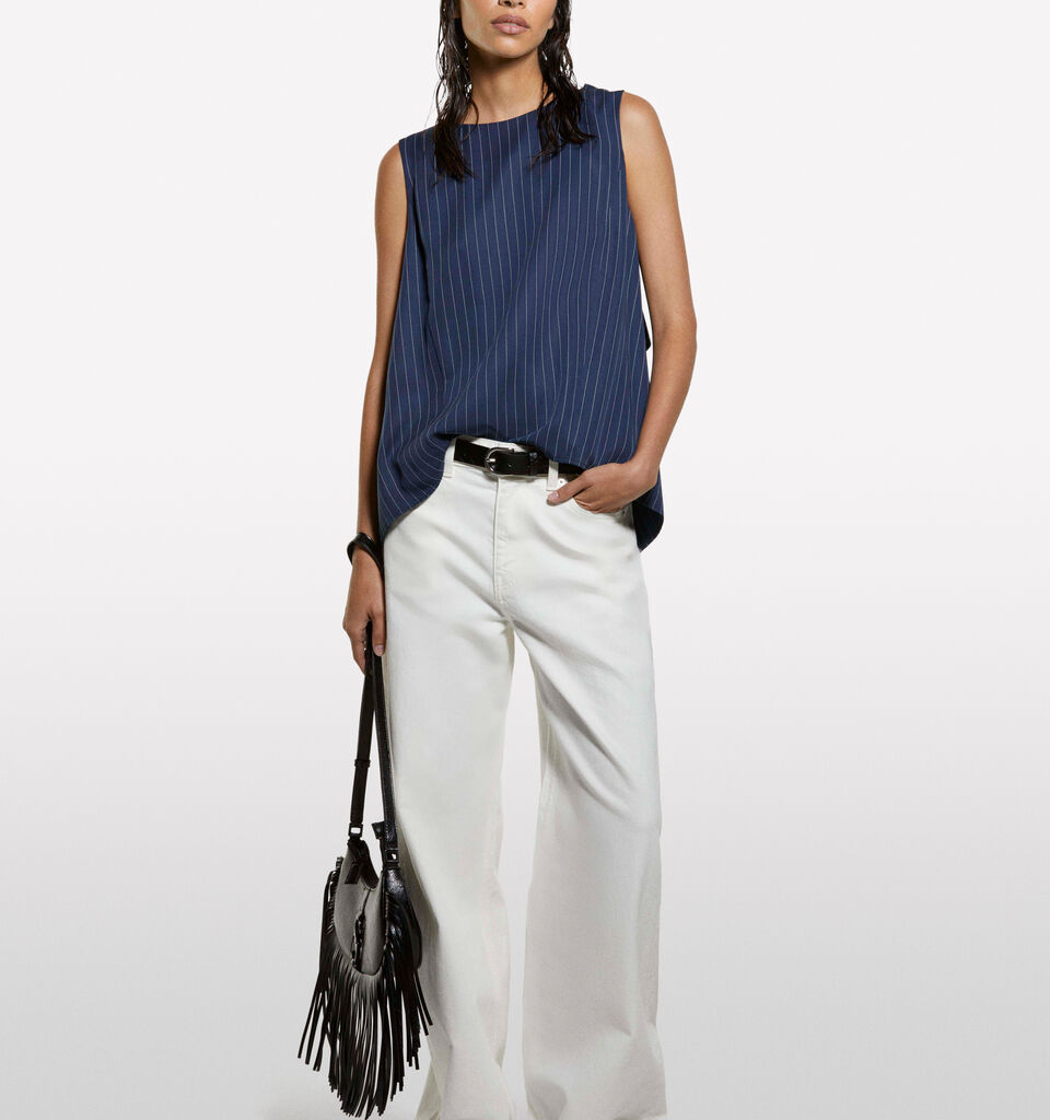 Pinstripe top with open back - women's tops - Blue | Sisley image number 1
